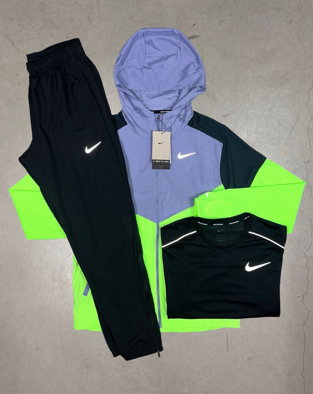 Nike 3 Piece Set - Windbreaker / T-shirt / Pants  - Green / Purple / Black