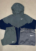 Nike 3 Piece Short Set - Windbreaker / T-shirt / Short  - Grey / Navy