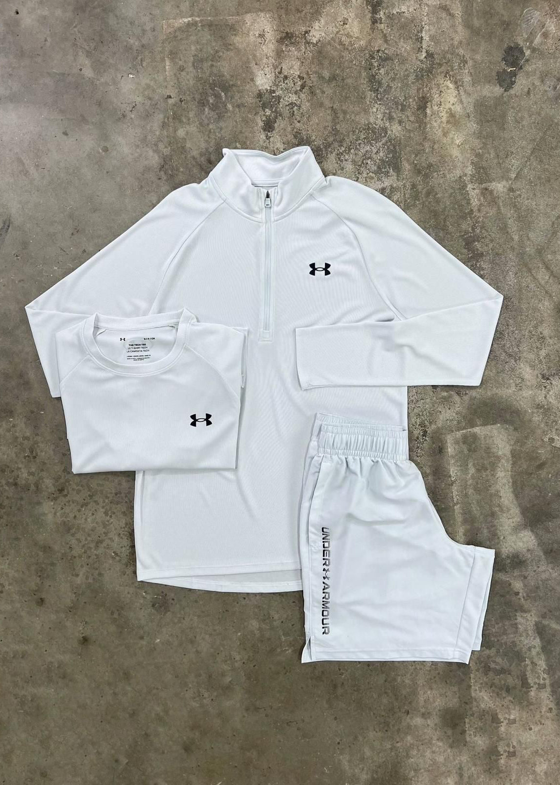 Under Armour 3 Piece Set - Quarter zip / T-shirt / Shorts - White