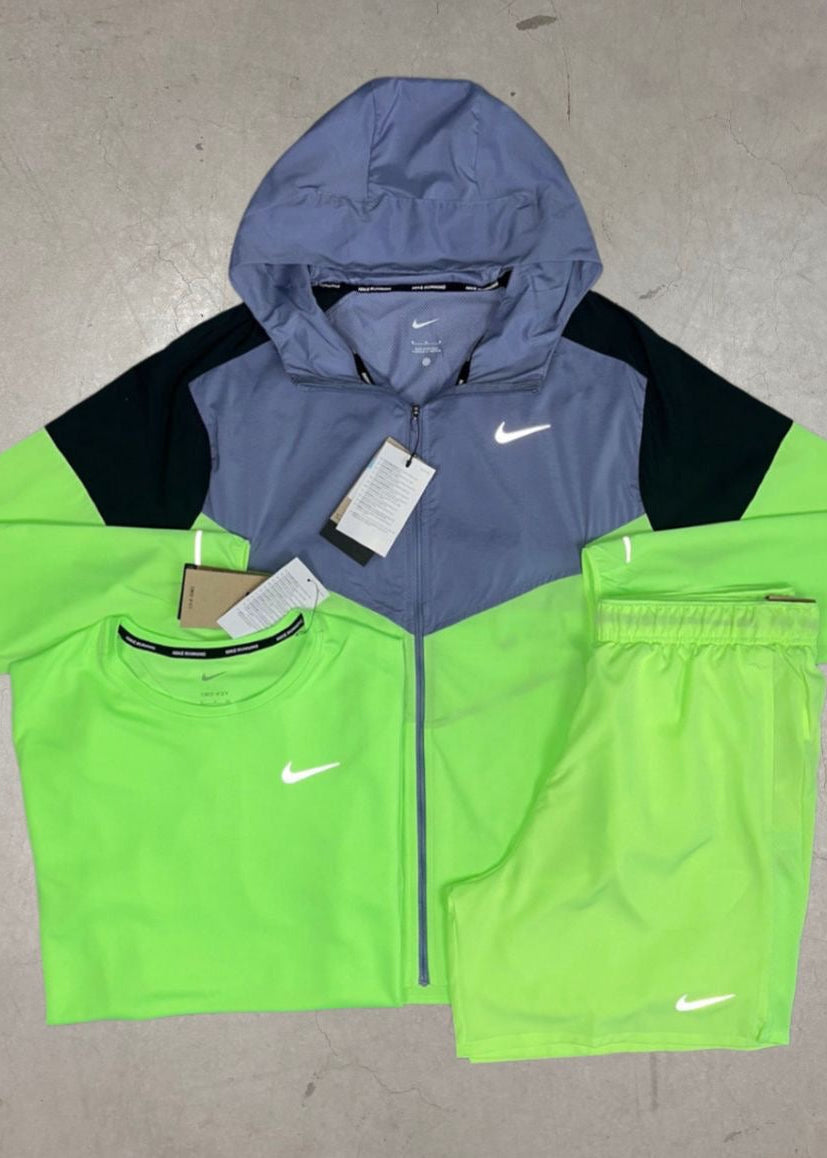 Nike 3 Piece Short Set - Windbreaker / T-shirt / Short  - Green / Purple