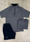 Under Armour 3 Piece Set - Quarter zip / T-shirt / Shorts - Grey/Black