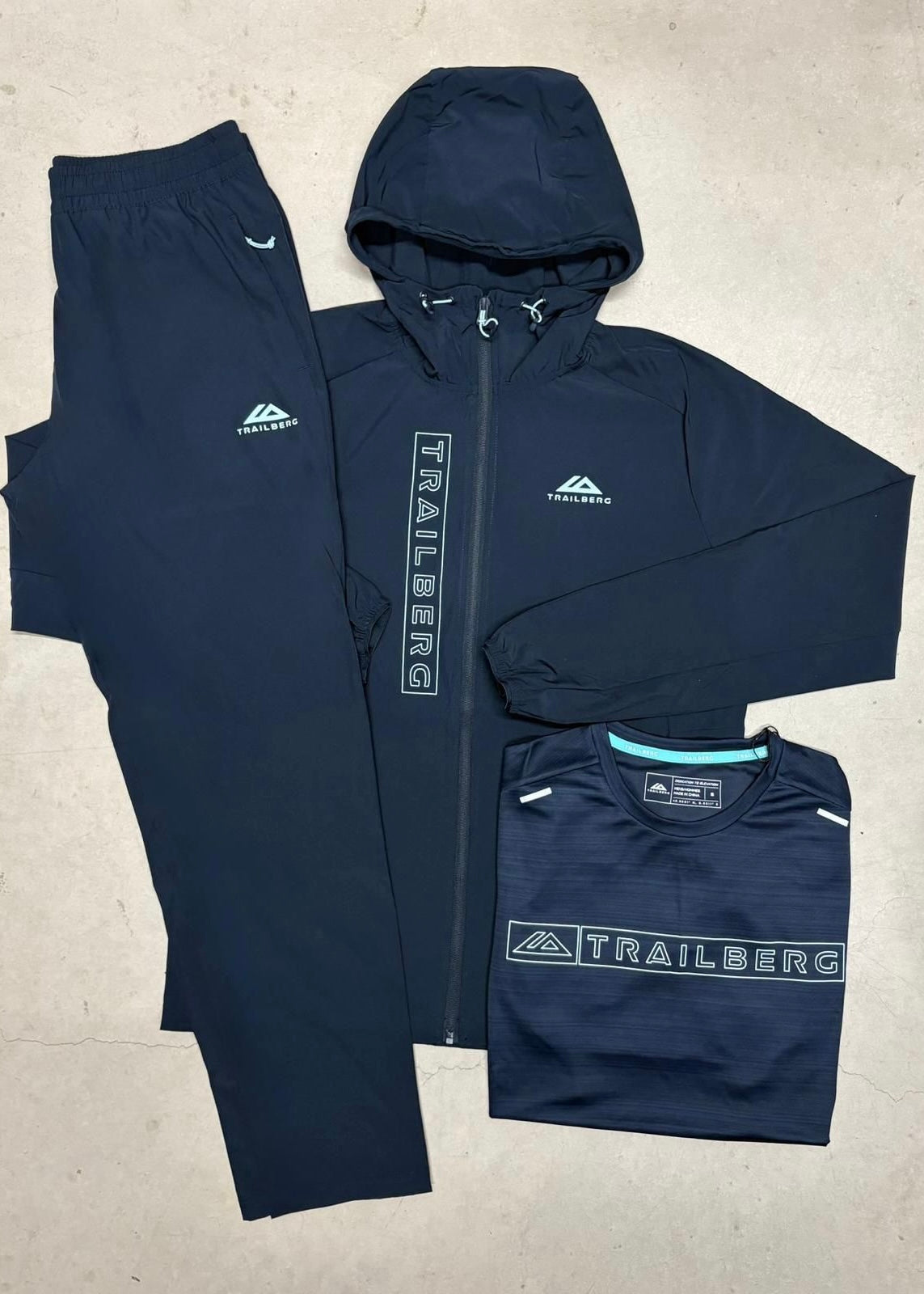 Trailberg Crest 2.0 3 Piece Set - Jacket / T-shirt / Pants - Deep Ocean / Cyan Wave